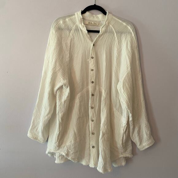 We The Free White Gauze Oversized Flowy Button Down Shirt Women's size Small - Picture 2 of 11